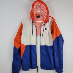Under Armour Windbreaker Jacket Men's L Multicolor Color Block Hooded Lined Zip